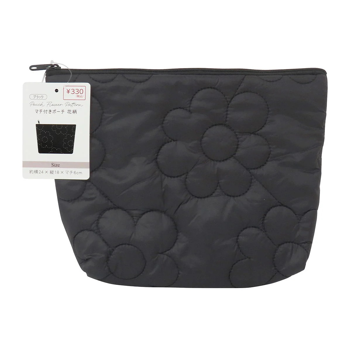 マチ付きポーチ花柄 ブラック 328710